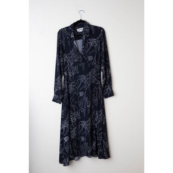 Victoria Victoria Beckham Blue Printed Collared Dress - Size 4 - Picture 2 of 11